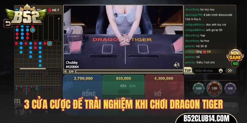 3 cửa cược để trải nghiệm khi chơi Dragon Tiger