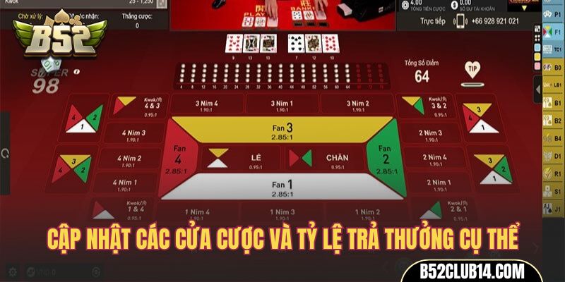 Cập nhật các cửa cược và tỷ lệ trả thưởng cụ thể